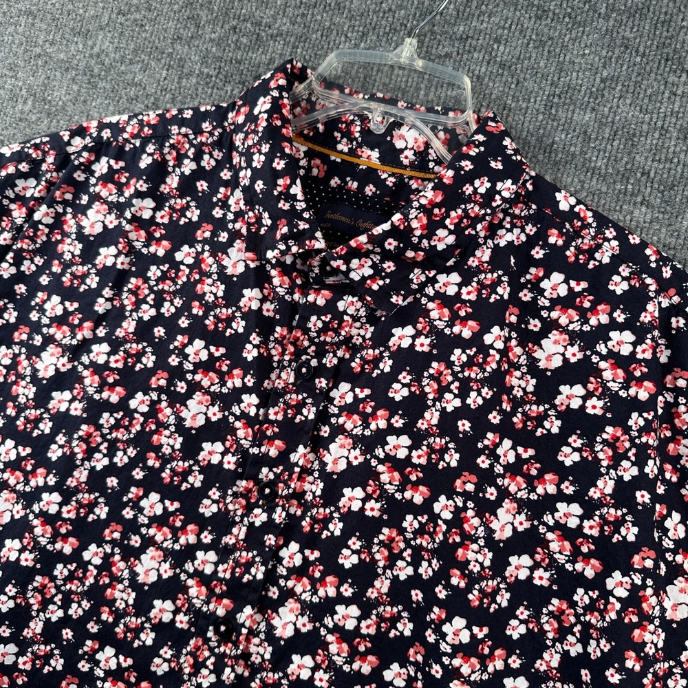 Gentlemen's Outfitters Mens 2XL Navy Floral 100% Cotton Short Sleeve Button Down